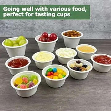 CAMKYDE 4 oz Disposable Bagasse Fiber Souffle Cups 200pk, 100% Natural Biodegradable Compostable Condiment Cups Sample Cups Tasting Cups (White, Pack of 200)