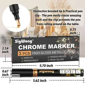 SigWong Liquid Mirror Chrome Markers - 3 Colors Gloss Permanent Reflective Mirror Chrome Pen for Resin Supplies, Metal Model, Glass, Plastic Painting, DIY Art Projects (2-3mm Tips)