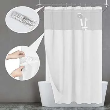 N&Y HOME Waffle Weave Shower Curtain with Snap-in Fabric Liner Set, 12 White Hooks Included - Hotel Style, Waterproof & Washable, Heavyweight Fabric & Mesh Top Window - 71x72, White