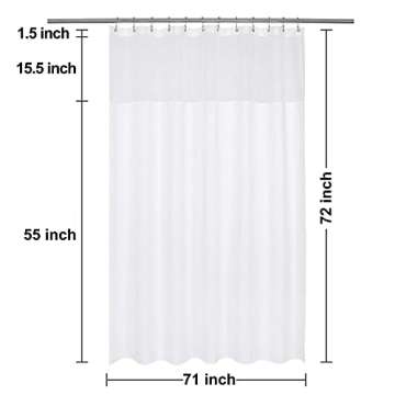 N&Y HOME Waffle Weave Shower Curtain with Snap-in Fabric Liner Set, 12 White Hooks Included - Hotel Style, Waterproof & Washable, Heavyweight Fabric & Mesh Top Window - 71x72, White