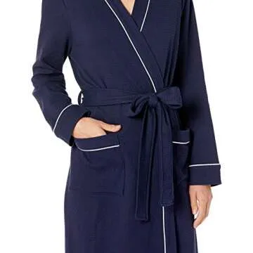 Amazon Essentials Women's Lightweight Waffle Full-Length Robe (Available in Plus Size), Navy, Medium