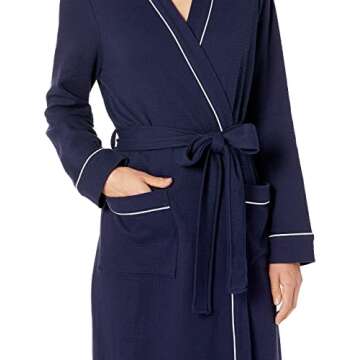 Amazon Essentials Women's Lightweight Waffle Full-Length Robe (Available in Plus Size), Navy, Medium