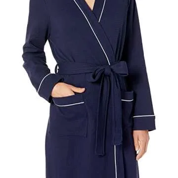 Amazon Essentials Women's Lightweight Waffle Full-Length Robe (Available in Plus Size), Navy, Medium