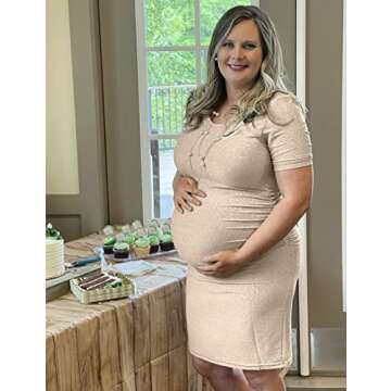 KIM S Maternity Dress Bodycon Dresse Baby Shower Champagne Large