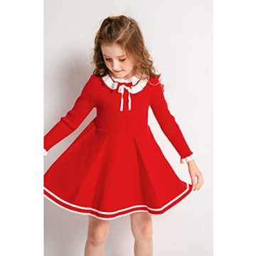 Toddler Girls Red Knitted Skater Dress Winter Warm Stylish