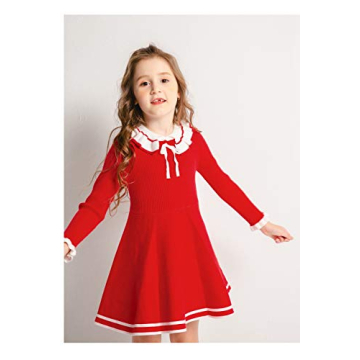 Toddler Girls Red Knitted Skater Dress Winter Warm Stylish