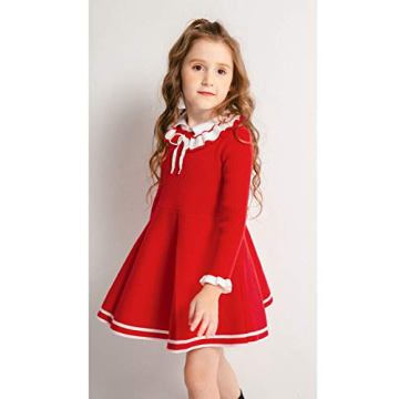 Toddler Girls Red Knitted Skater Dress Winter Warm Stylish