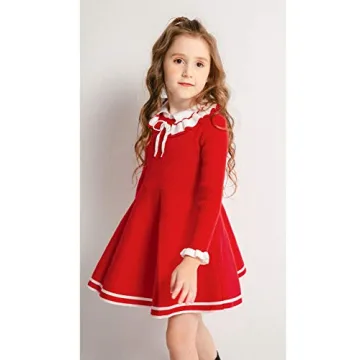 Toddler Girls Red Knitted Skater Dress Winter Warm Stylish