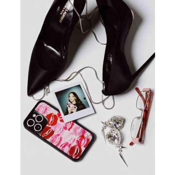 Wildflower Cases - Kensington Collab, Compatible with Apple iPhone 16 Pro Max | Kiss Red Pink Popular Aesthetic Cute Trendy - Protective Black Bumper, 4ft Drop Certified, Women Owned Small Business