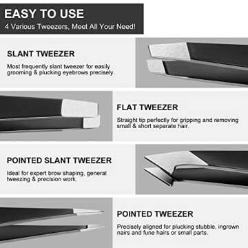 Upmore Tweezers Set, 4 pcs Professional Stainless Steel Tweezers, Eyebrow Tweezer Set with Travel Ca...