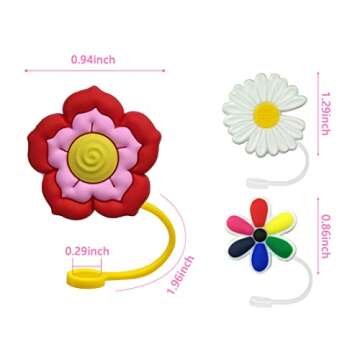 Silicone Flowers Straw Cover - 12 Pack Cute Reusable Caps for Drinking Straws