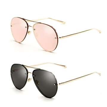 Freckles Mark Oversized Aviator Sunglasses Vintage Retro Gold Metal Frame Colorful Lenses 62mm (Blac...