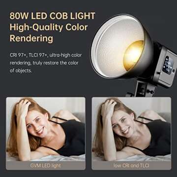GVM Video Light, 80W Photography Lighting for Video Recording, 2700K~7500K Bi-Color Bowens Mount softbox Lighting kit, CRI 97+ 8 Lighting Scenes Continuous Lighting for Photography