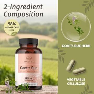 HERBAMAMA Goat's Rue Capsules - 1200mg Galega Officinalis for Breast Milk & Lactation Support - Vegan, Non-GMO Breastfeeding Supplement for Milk Flow, 100 Caps