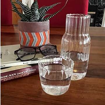 Lily's Home Vintage Style Bedside Night Water Carafe with Tumbler Glass, Use in Bedroom Bathroom, or Kitchen, Use Cup as Lid, Convenient and Stylish for Night Table, 16 Ounces