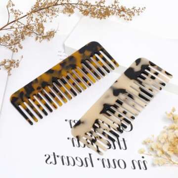 Mini Cellulose Wide Tooth Comb,2 Pack Portable Hair Detangling Comb Small Leopard Purse Comb No Hand...