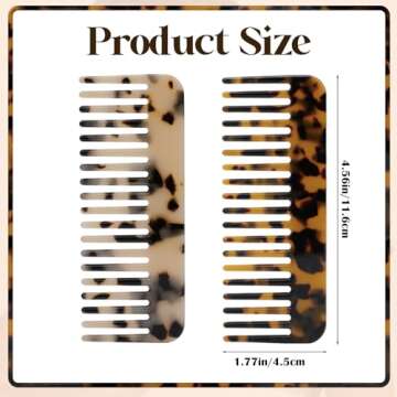 Mini Cellulose Wide Tooth Comb,2 Pack Portable Hair Detangling Comb Small Leopard Purse Comb No Handle Pocket Size Tortoise Hair Comb for Thick Curly Wavy Wet and Dry Hair
