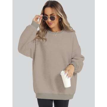 ROYLAMP Sweatshirts for Women Hoodies Oversized Fleece Crewneck Pullover Tops Sweaters Comfy Soft Spring Winter Clothes 2025 Fashion Light Khaki M