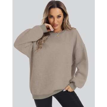 ROYLAMP Sweatshirts for Women Hoodies Oversized Fleece Crewneck Pullover Tops Sweaters Comfy Soft Spring Winter Clothes 2025 Fashion Light Khaki M