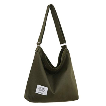 Covelin Women's Retro Large Size Canvas Shoulder Bag Hobo Crossbody Handbag Casual Tote Army Green