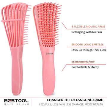 BESTOOL Hair Brush, Detangling Brush for Natural Black and Curly Hair (Pink, Afro 3/4abc), Ideal for Wet or Dry Hair