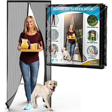 FLUX Magnetic Screen Door - Self-Sealing Solution for Bugs & Pets, Fits Standard Doors Up To 38x82