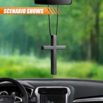 Cross Hanging Ornaments for Car Rear View Mirror, Cross Metal Car Rear View Mirror Charm, Auto Ornament Intercession, Cross Pendant Decoration for Car, Truck, Home Decor (Black)