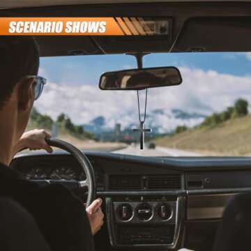 Cross Hanging Ornaments for Car Rear View Mirror, Cross Metal Car Rear View Mirror Charm, Auto Ornament Intercession, Cross Pendant Decoration for Car, Truck, Home Decor (Black)