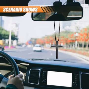 Cross Hanging Ornaments for Car Rear View Mirror, Cross Metal Car Rear View Mirror Charm, Auto Ornament Intercession, Cross Pendant Decoration for Car, Truck, Home Decor (Black)