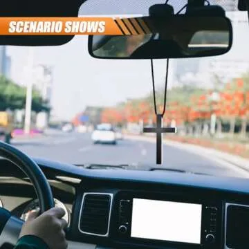 Cross Hanging Ornaments for Car Rear View Mirror, Cross Metal Car Rear View Mirror Charm, Auto Ornament Intercession, Cross Pendant Decoration for Car, Truck, Home Decor (Black)