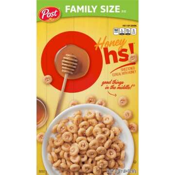 Honey Ohs! Family Size Cereal, Crunchy Breakfast Cereal Os Made with Sweetened Corn, Oats and Rice, ...