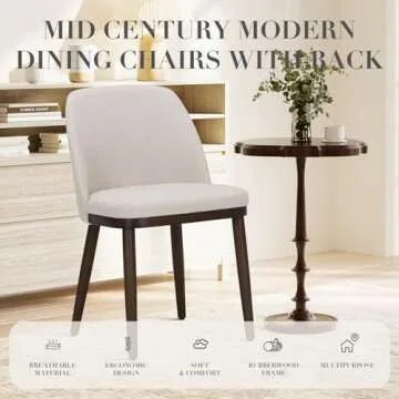 COLAMY Upholstered Dining Chairs Set of 2, Modern Kitchen Chairs with Back, Fabric Side Chair with Wood Legs for Dining Room Kitchen Restaurant, Beige