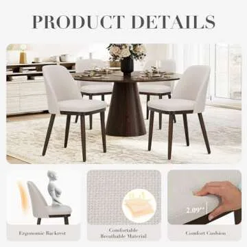 COLAMY Upholstered Dining Chairs Set of 2, Modern Kitchen Chairs with Back, Fabric Side Chair with Wood Legs for Dining Room Kitchen Restaurant, Beige