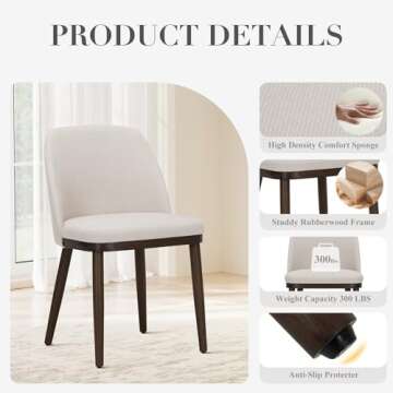 COLAMY Upholstered Dining Chairs Set of 2, Modern Kitchen Chairs with Back, Fabric Side Chair with Wood Legs for Dining Room Kitchen Restaurant, Beige