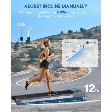 12% Incline Walking Pad Treadmill 340+ lb Capacity, Under The Desk Treadmills for Home,[Voice Controlled] Small Treadmill Work with KINOMAP Apple Health, Portable Treadmill for Office, Apartment