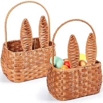 Gerrii 2 Pcs Easter Basket Set with Cute Bunny Ears for Fun Celebrations