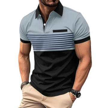 SOLY HUX Men's Multi Black Striped Golf Shirts for Summer
