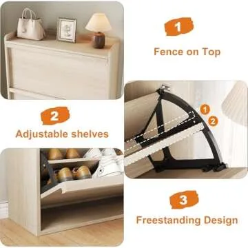 GarveeHome Shoe Cabinet with 3 Flip Drawers, Wooden Shoe Organizer Cabinet with Adjustable Shelf, Shoe Storage for Entryway, Hidden Shoe Cabinet for Hallway, Living Room, Natural