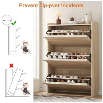 GarveeHome Shoe Cabinet with 3 Flip Drawers, Wooden Shoe Organizer Cabinet with Adjustable Shelf, Shoe Storage for Entryway, Hidden Shoe Cabinet for Hallway, Living Room, Natural