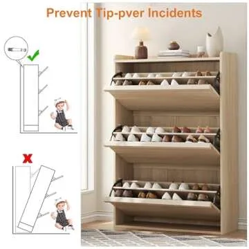 GarveeHome Shoe Cabinet with 3 Flip Drawers, Wooden Shoe Organizer Cabinet with Adjustable Shelf, Shoe Storage for Entryway, Hidden Shoe Cabinet for Hallway, Living Room, Natural