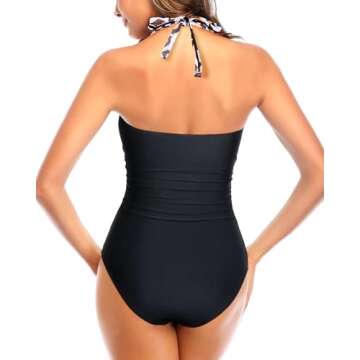 Tempt Me Women Leopard Black Sexy Cutout One Piece Swimsuits Tummy Control High Waisted Halter Front Tie Knot Bathing Suit M