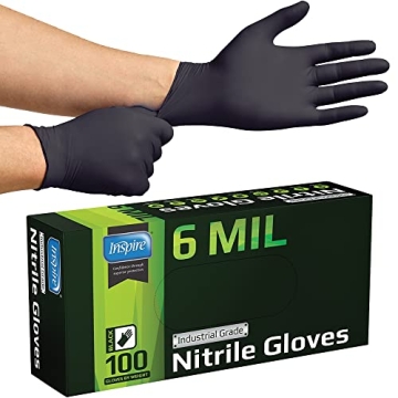 Inspire Black Nitrile Gloves for Cooking, Cleaning & Medical Use - Heavy Duty 6 Mil Disposable Glove...