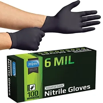 Inspire Black Nitrile Gloves for Cooking, Cleaning & Medical Use - Heavy Duty 6 Mil Disposable Glove...