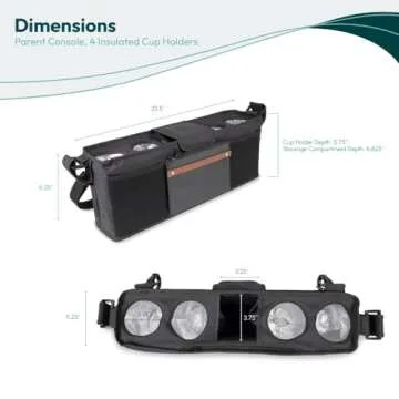 WONDERFOLD Parent Console Stroller Organizer with 4 Insulated Cup Holders, Hook and Loop Closure Handle Attachment, 2 Storage Pockets, and Removable Shoulder Strap for Easy Transport, Volcanic Black