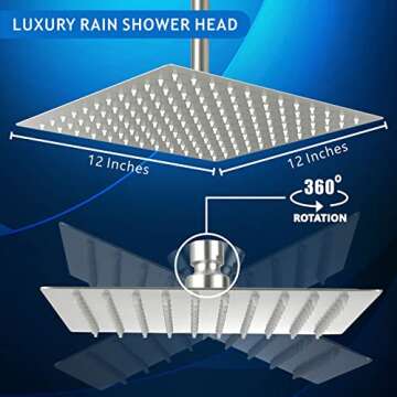 Voolan 12" Rain Shower Head - High Flow Stainless Steel