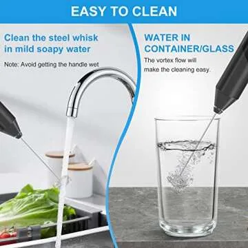 Double Whisk Milk Frother, Handheld Electric Blender stick, Drink Mixer with Food Grade Stainless Steel Stirrer, Battery Operated Foam Maker for Coffee, Cappuccino, Frappe, Matcha, Hot Chocolate Latte