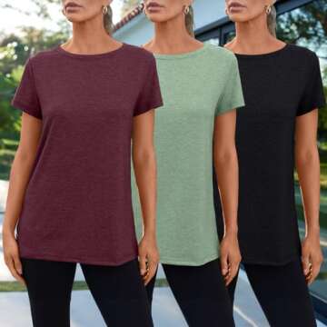 SUNBS Womens 3 Pack T-Shirts Short Sleeve Summer Tops Fashion Basic Tees Comfy Casual Vacation Outfi...