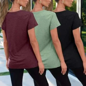 SUNBS Womens 3 Pack T-Shirts Short Sleeve Summer Tops Fashion Basic Tees Comfy Casual Vacation Outfits Workout Clothes 2025 RedGreenBlack XL