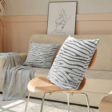 FY FIBER HOUSE Zebra Print Pillow Cover Set - Luxurious 18x18 Inch Covers