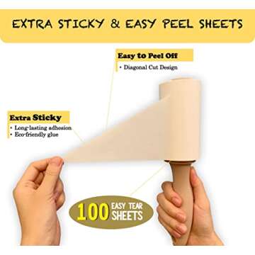 HapChron Extra Sticky Lint Roller Refills Only, Total 600 Easy Tear Sheets, Fits Most 3.9"-4" Standa...